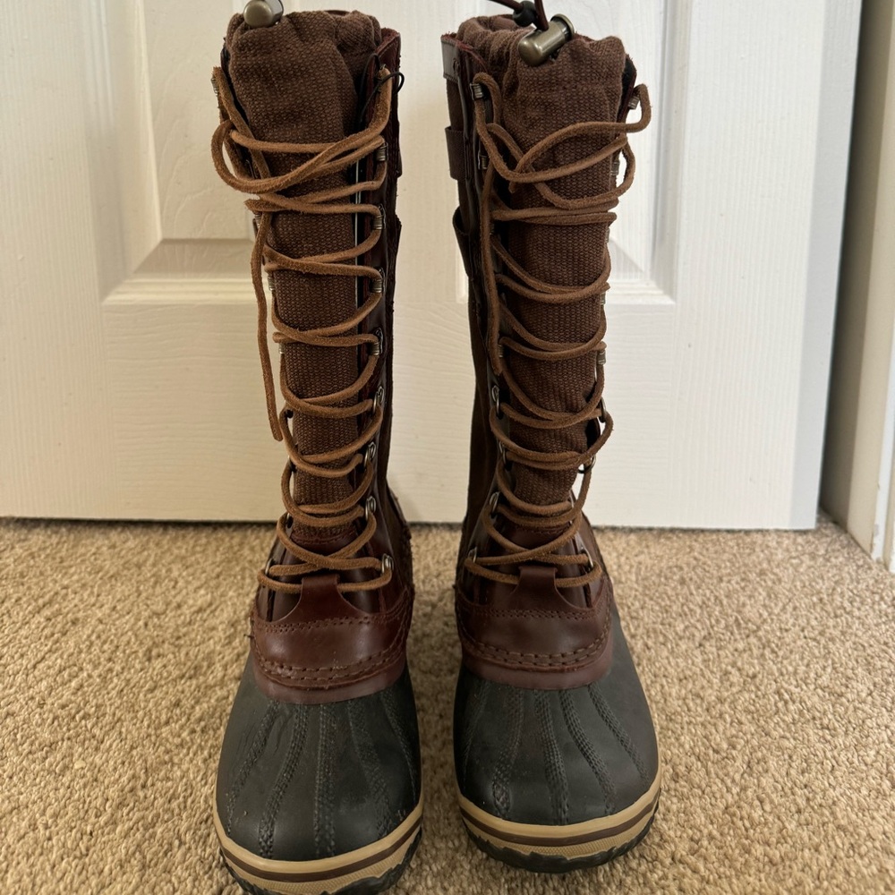 Sorel Conquest Carly II Leather Lace Up Snow/Winter Brown Boots SZ 6